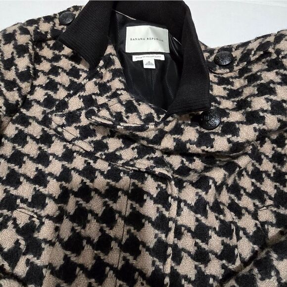 Banana Republic Houndstooth Wool Jacket Size Medium In Cream And Black - Picture 2 of 11